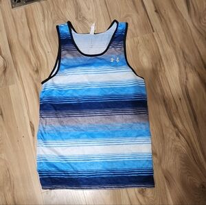 Under Armour Men's Blue and White Striped Athletic Tank Top
